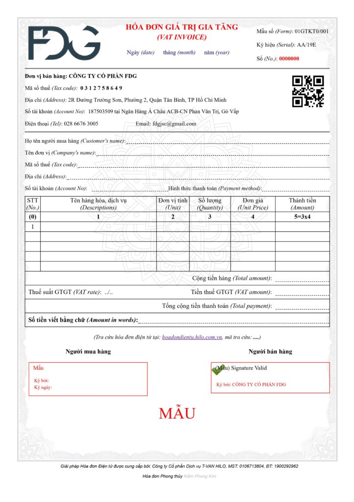 Mẫu hóa đơn Kiếm Phong Kim - Hilo Invoice