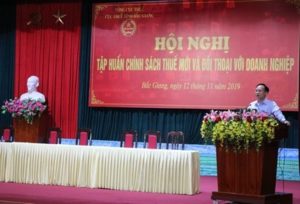 Ảnh Ông Phạm Văn Thịnh - Cục trưởng Cục Thuế tỉnh Bắc Giang phát biểu khai mạc Hội nghị